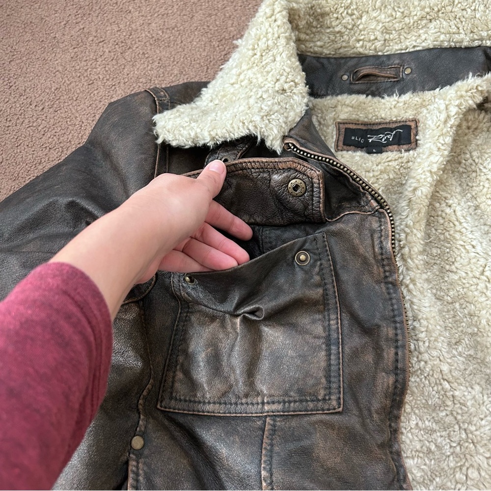 Black Rivet Brown Lined Leather Jacket size Large - Picture 12 of 12